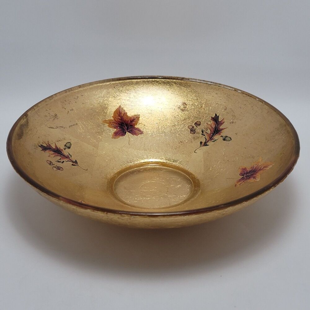 Glass Gold Leaf Bowl Crinkle Foil Decorative Fall Leaves Plate Fall Season
